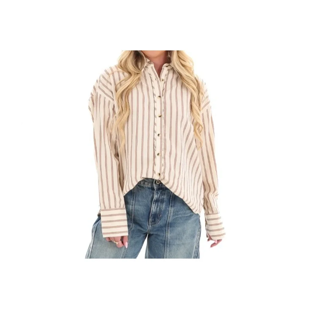 Free People women's‎ Striped Button-Up Oversized XS 